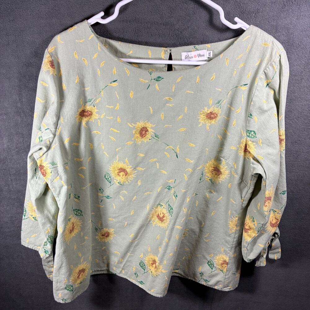 alice mae women linen blend top XXL coastal beachy sage sunflower oversized boxy